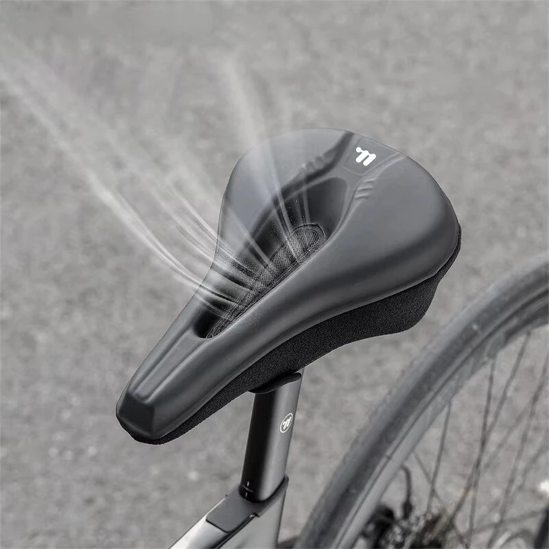 WEST BIKNIG Thickened Sponge High Elasticity Bike Seat Cushion PU Leather Soft Waterproof Hook Loop Fastening Bicycle Saddle Cover (image for) WEST BIKNIG Thickened Sponge High Elasticity Bike Seat Cushion PU Leather Soft Waterproof Hook Loop Fastening Bicycle Saddle Cover